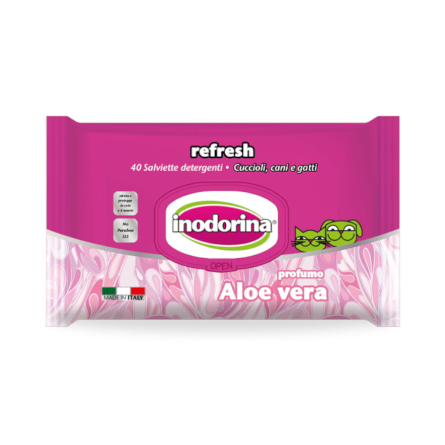 Inodorina Refresh Toallitas H&uacute;medas Aloe Vera para perros y gatos, , large Imagen numero 1