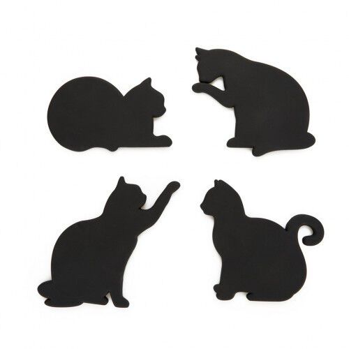 Set de 4 posavasos en forma de gato color Negro, , large Imagen numero 1