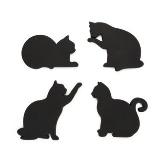Set de 4 posavasos en forma de gato color Negro
