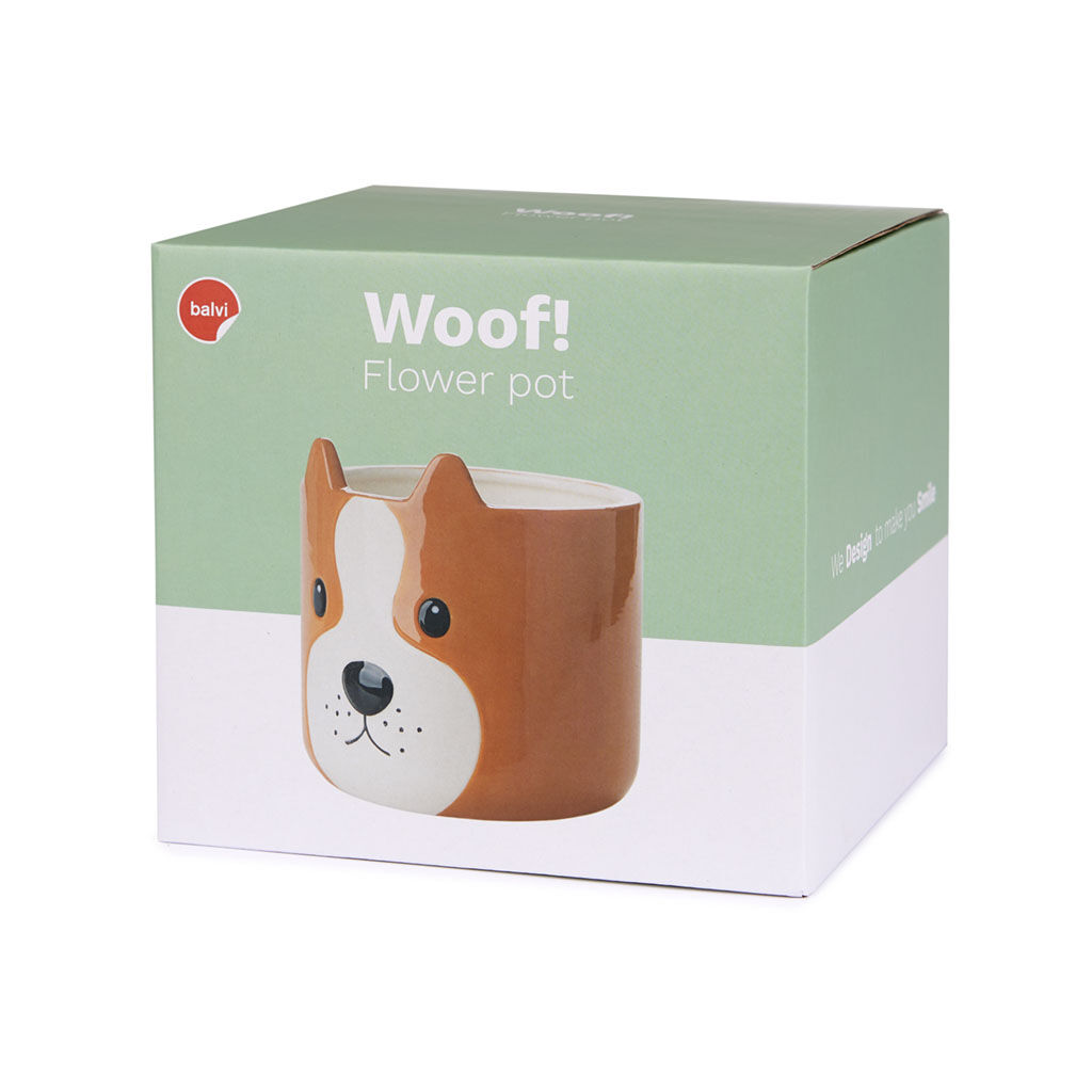Balvi Maceta Woof Color Marr&oacute;n Original maceta con dise&ntilde;o perruno Cer&aacute;mica 13,5x13,5x13,5 cm, , large Imagen numero 2