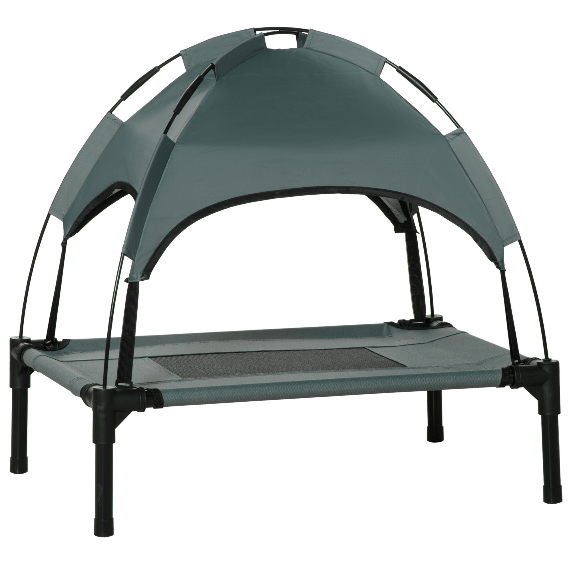 PawHut Cama Elevada para Mascotas Port&aacute;til con Toldo Extra&iacute;ble Tela Transpirable al Aire Libre para Interior y Exterior 61x46x62 cm Gris., , large Imagen numero 1