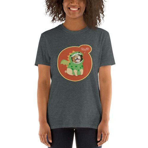 Mascochula camiseta mujer dino personalizada con tu mascota gris oscuro thumbnail
