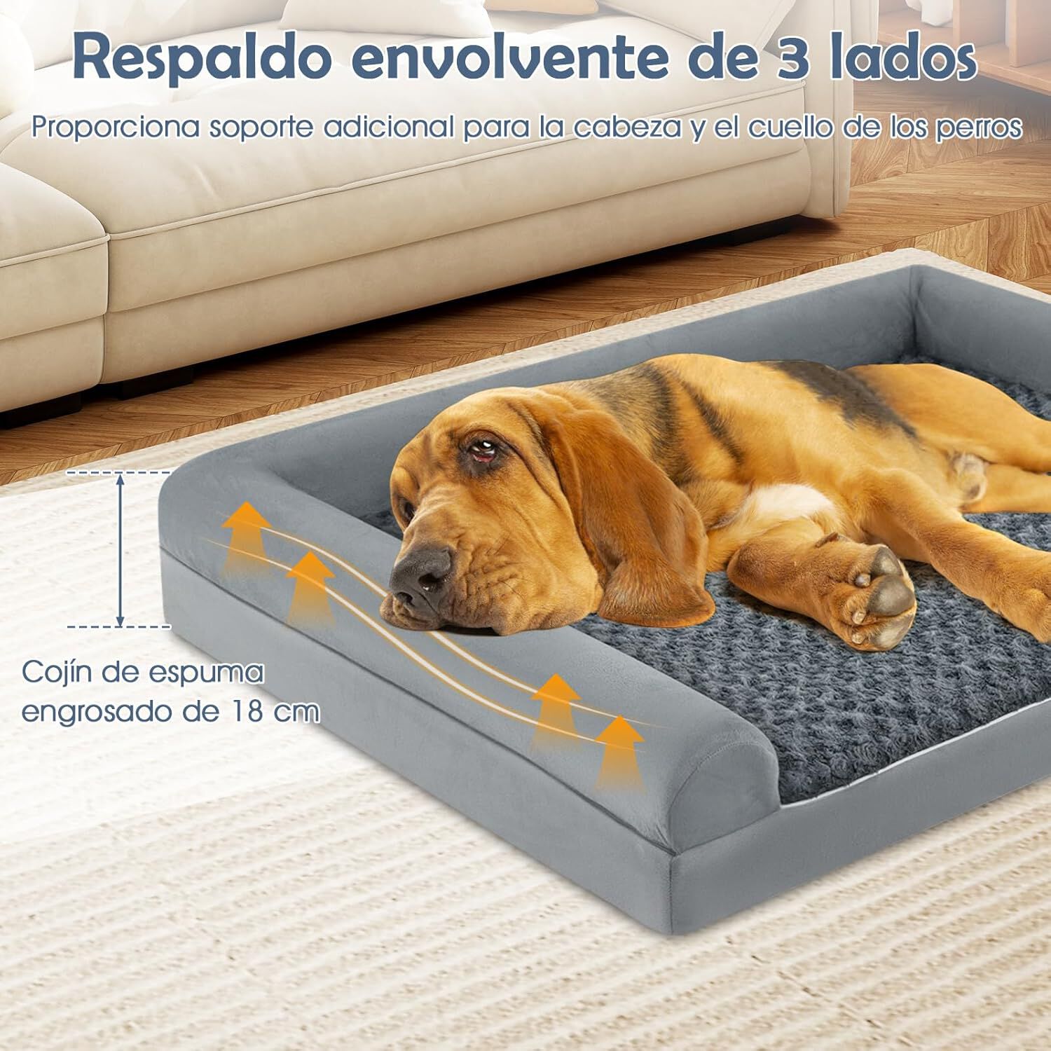 COSTWAY Cama Ortopédica para Perros, Cama Perro Grande con Tejido Interno Impermeable, Sofá para Perros con Funda Extraíble y Lavable, Gris, 135 x 91 x 18 cm (XX-Large) thumbnail