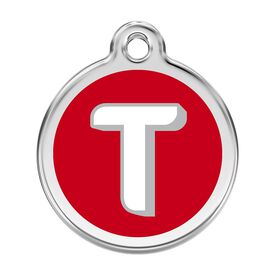 Red Dingo Placa identificativa Acero Inoxidable Esmalte Alfabeto Letra T Rojo para perros