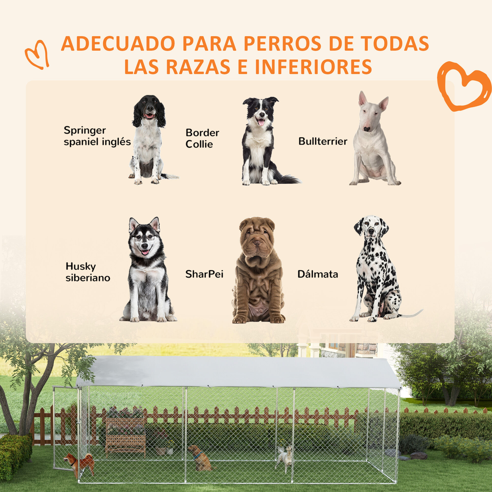 PawHut Perrera Jaula de Exterior para Perros Parque para Perros con 1 Puerta Marco de Acero Toldo Impermeable y Anti-UV 600x230x230 cm Plata, , large Imagen numero 4