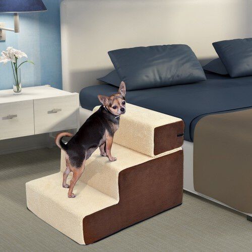 Escalera para gatos PawHut de 3 pelda&ntilde;os color Marr&oacute;n y beige, , large Imagen numero 2