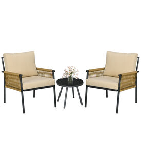 Outsunny Conjunto De Mesa Y Sillas De Jardín Exterio Negro Y Beige 