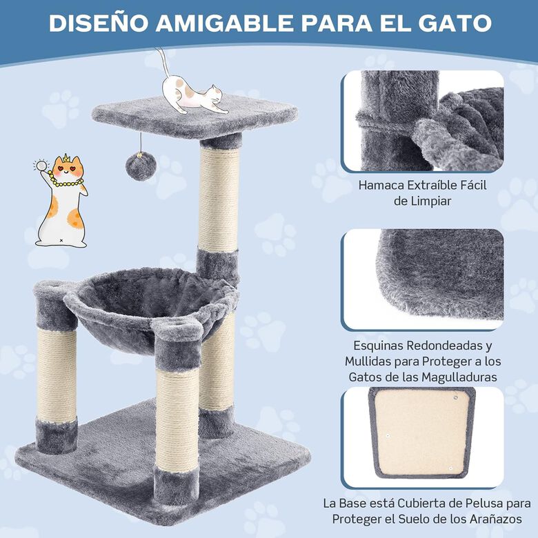 COSTWAY Árbol Rascador Gris con Hamaca y Postes de Sisal para Gatos thumbnail
