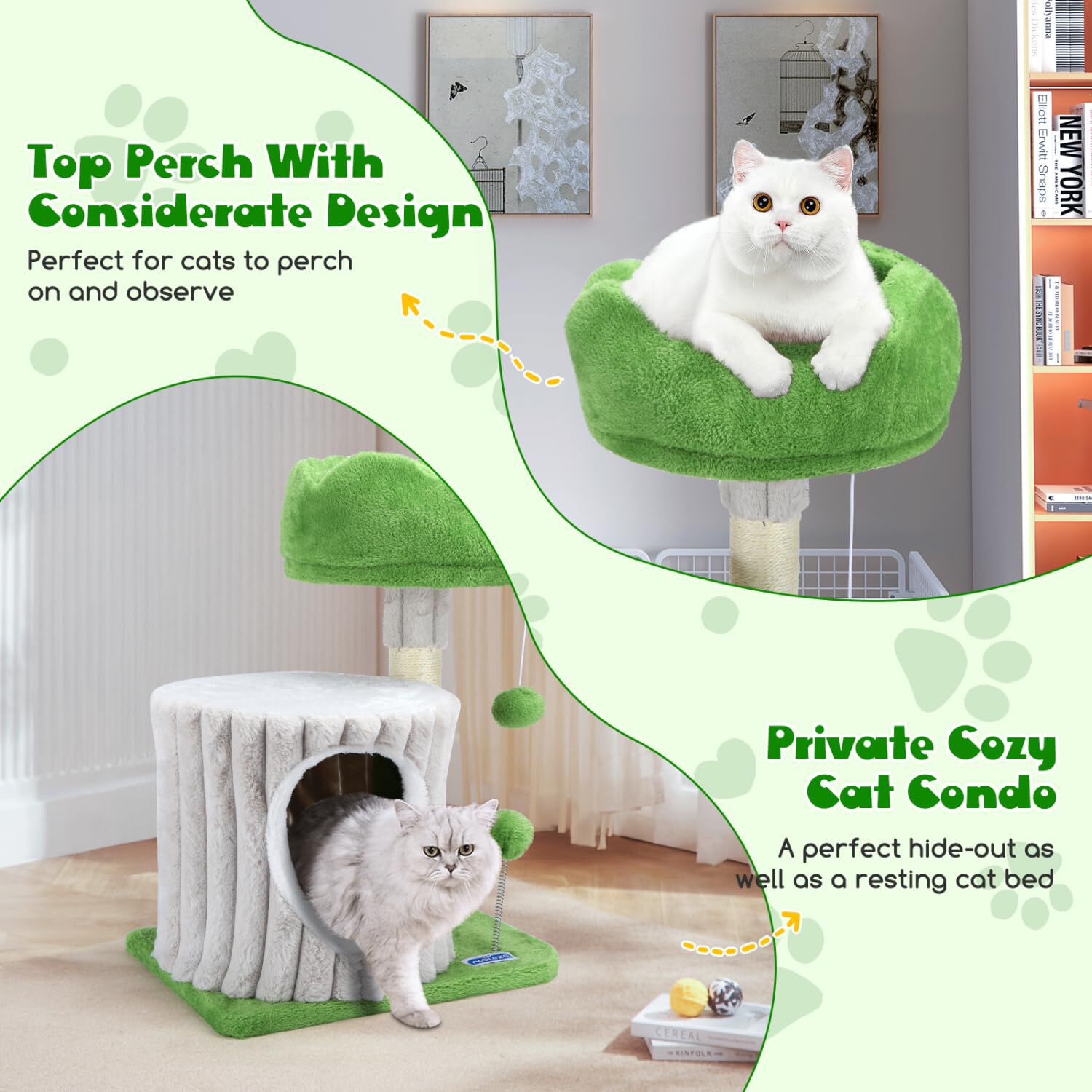 Nobleza - &Aacute;rbol Rascador para Gatos de Toc&oacute;n, Torre para Gatos &Aacute;rbol para Gatos Estable de Varios Niveles con Cueva Dos Bolas, Tree Stump para 1-3 Gatos Medianos, 40x30x53 cm, , large Imagen numero 3