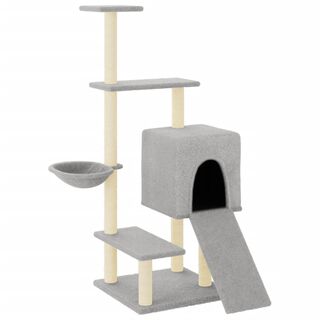 VidaXL Rascador con cueva y escaleras gris claro para gatos