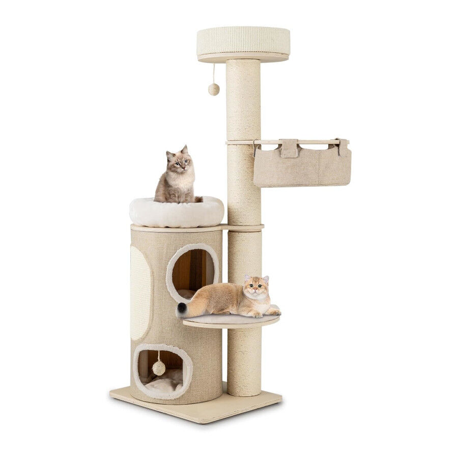 COSTWAY &Aacute;rbol para Gatos de 154 cm, Rascador para Gatos con Condominio de 2 Pisos, Percha Superior, Postes Rascadores de Sisal, Alfombra de Sisal, Hamaca, Pelotas Colgantes, Cama Extra&iacute;ble, , large Imagen numero 1