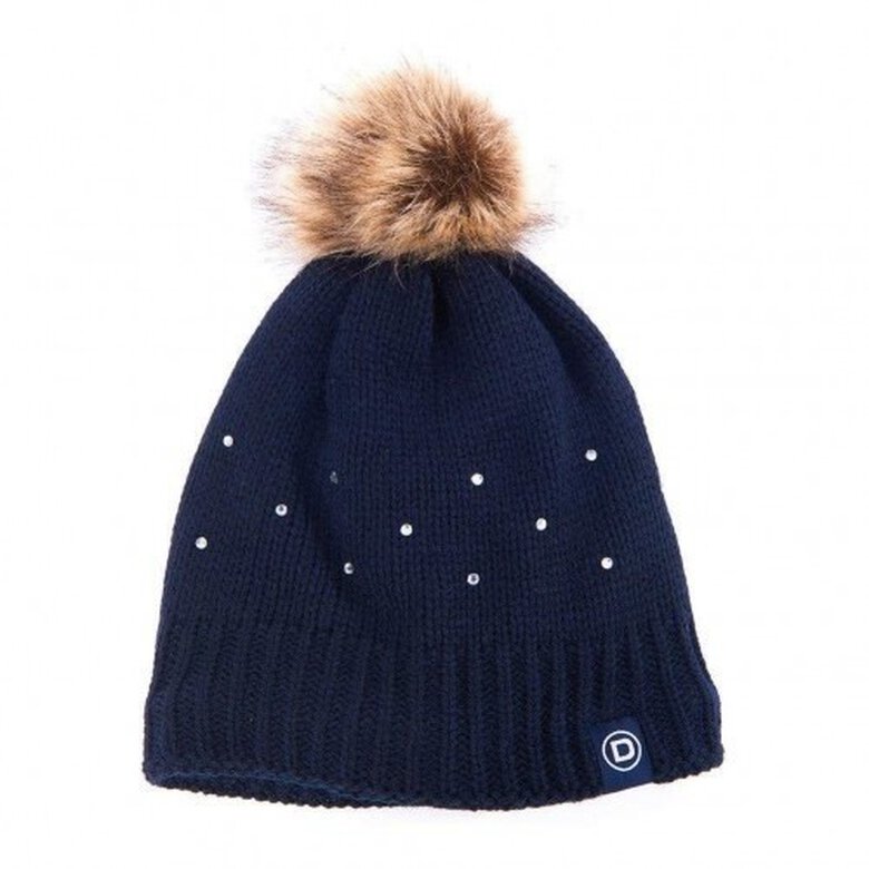 Gorro con brillos y pompón para mujer color Azul marino, , large image number null