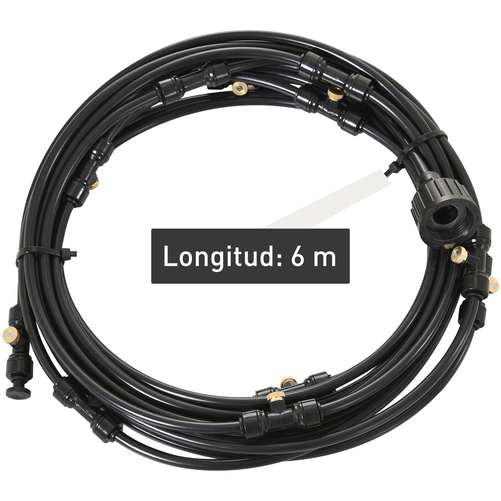 Outsunny Rociador de Agua para Jardines Kit Difusor Sistema de Enfriamiento por Nebulizaci&oacute;n Diferentes Boquillas Grifo de Lat&oacute;n para Patio al Aire Libre Negro 6m, , large Imagen numero 3