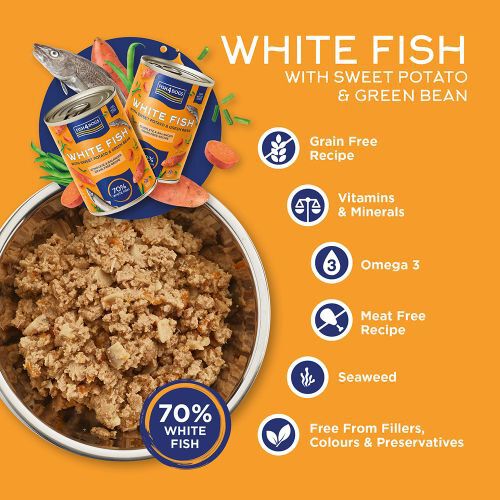 Fish4Dogs Comida h&uacute;meda para perro &ndash; Pescado blanco y boniato 395 g (pack de 6), , large Imagen numero 2