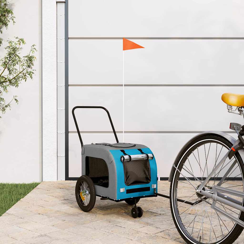 vidaXL Remolque de bicicleta para mascotas Azul y gris, , large Imagen numero 2