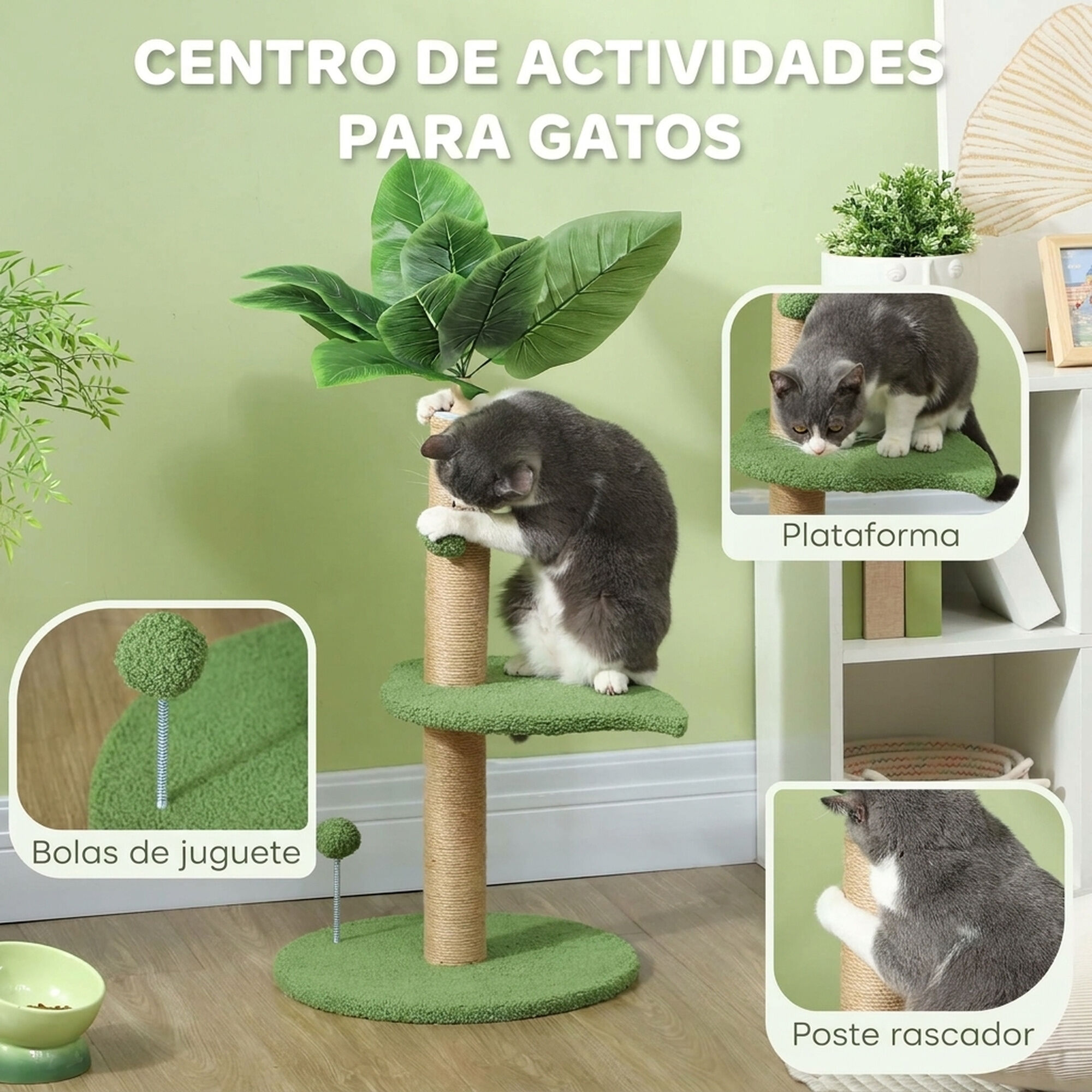 PawHut &Aacute;rbol para Gato Verde, , large Imagen numero 5