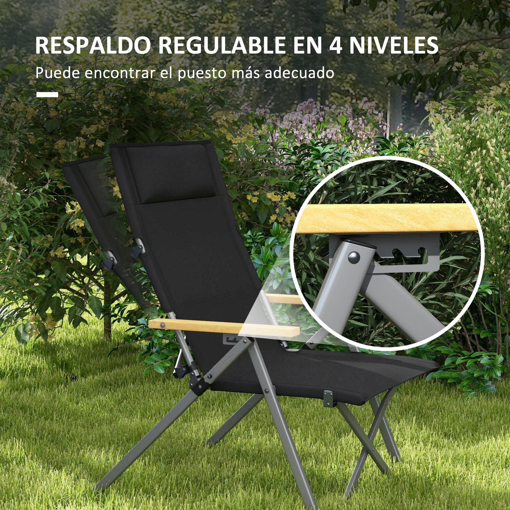 Outsunny Silla de Camping Negro, , large Imagen numero 4
