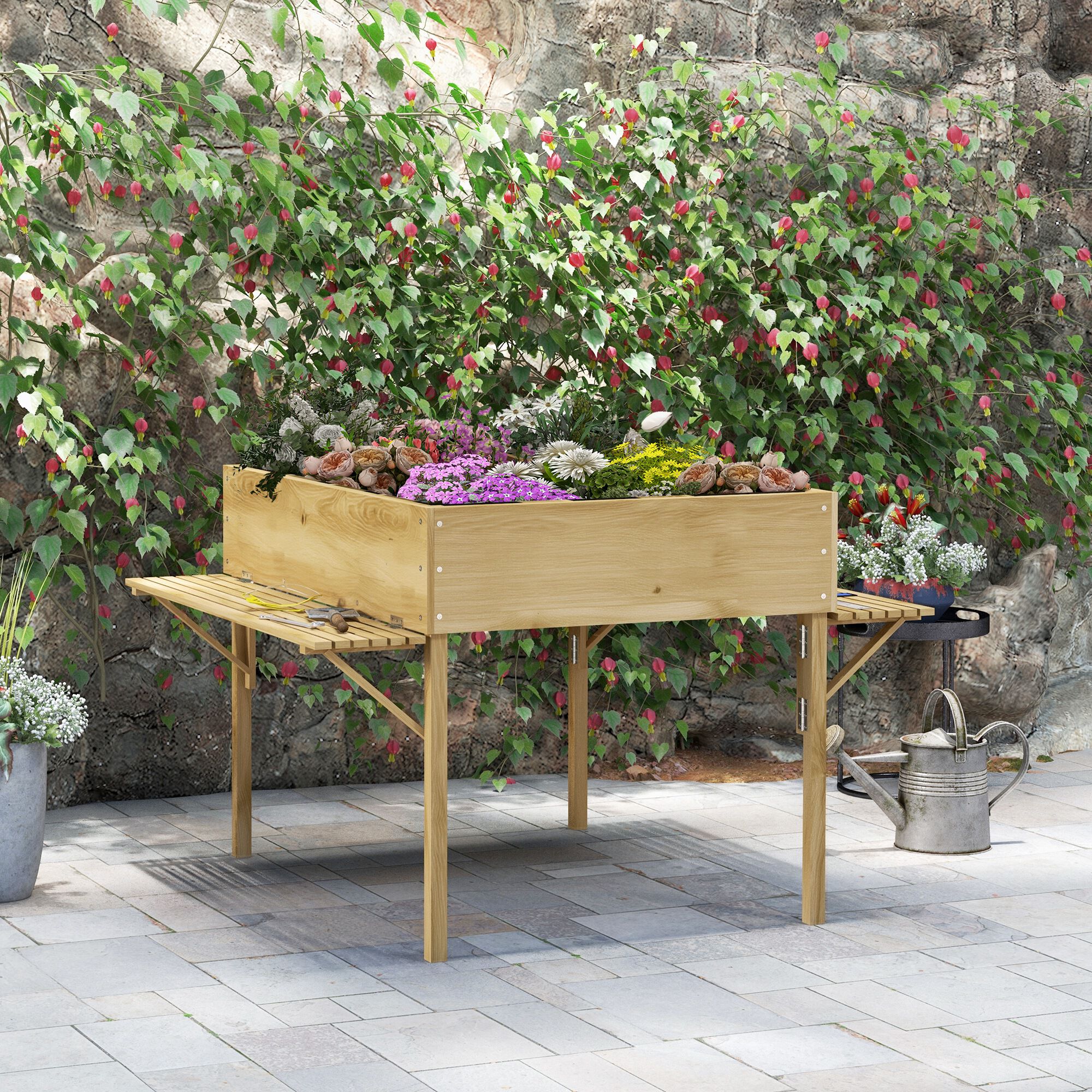 Outsunny Mesa de Cultivo Madera Natural, , large Imagen numero 2
