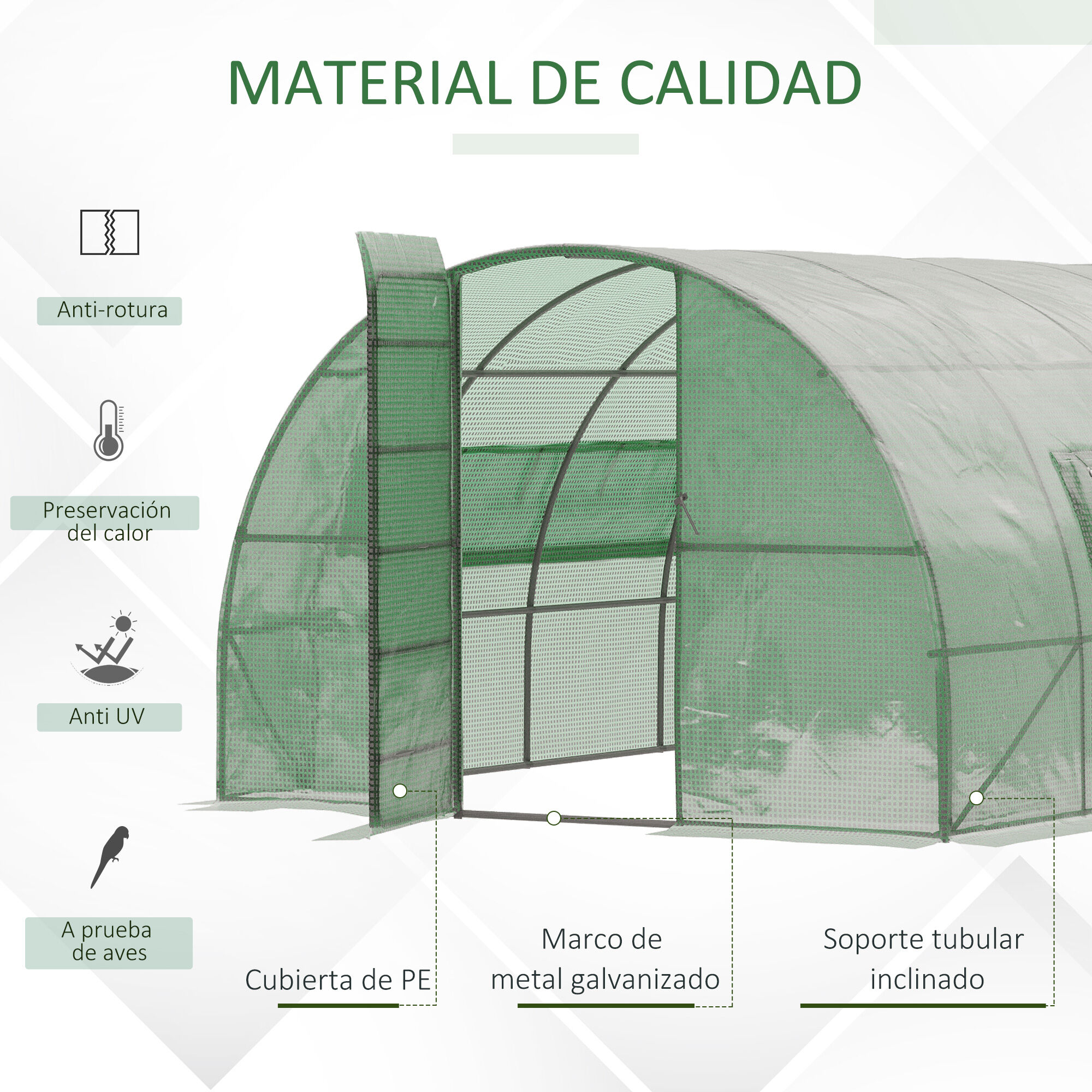 Outsunny Invernadero de T&uacute;nel 6x3x2 m con Puerta y Ventanas Invernadero de Jard&iacute;n Grande con Cubierta de PE y Metal Galvanizado para Cultivos Plantas Verduras Verde, , large Imagen numero 4