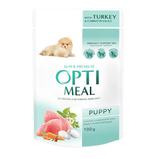 Optimeal Comida Húmeda con pavo y zanahoria en salsa para cachorros