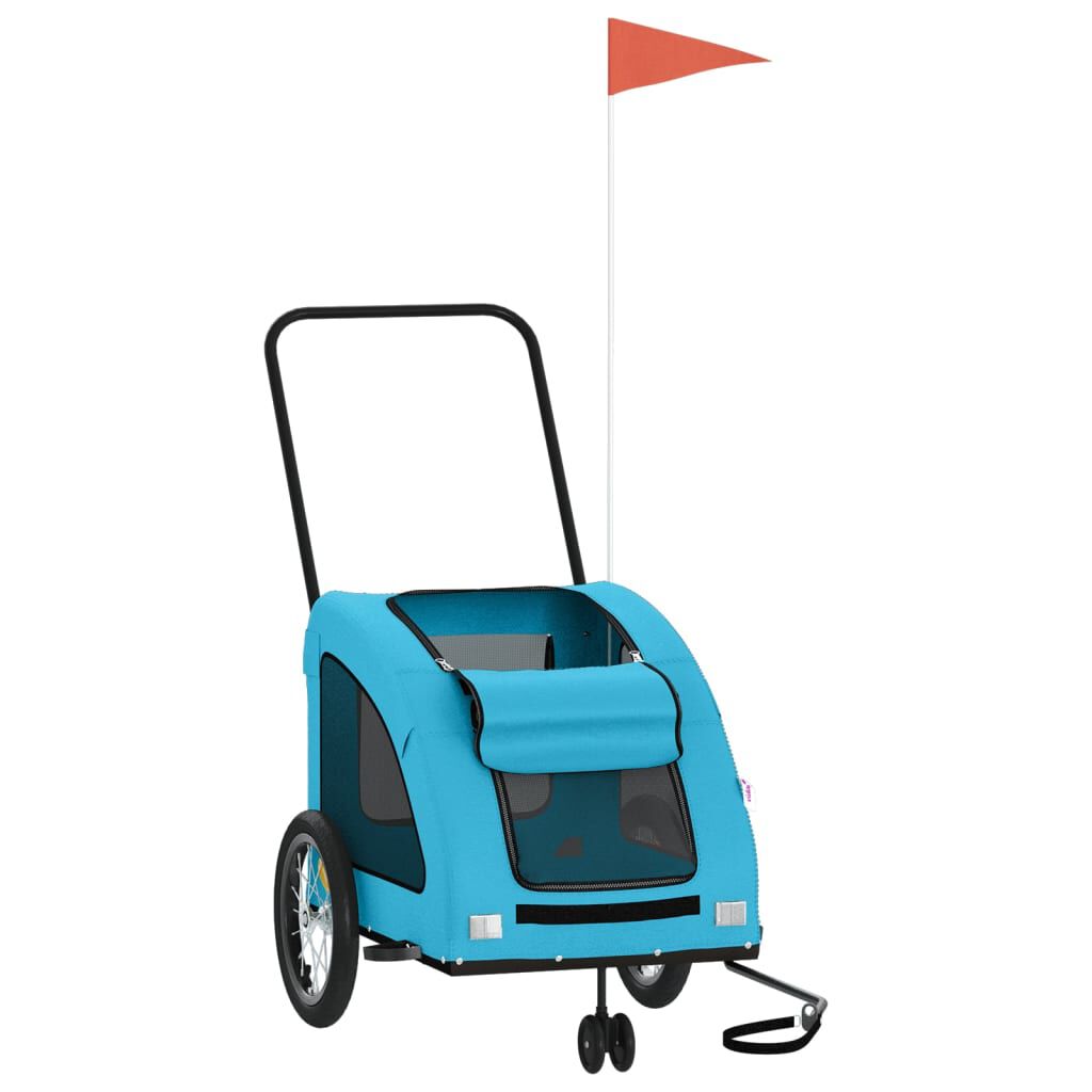 vidaXL Remolque de bicicleta para perros hierro y tela Oxford azul, , large Imagen numero 11