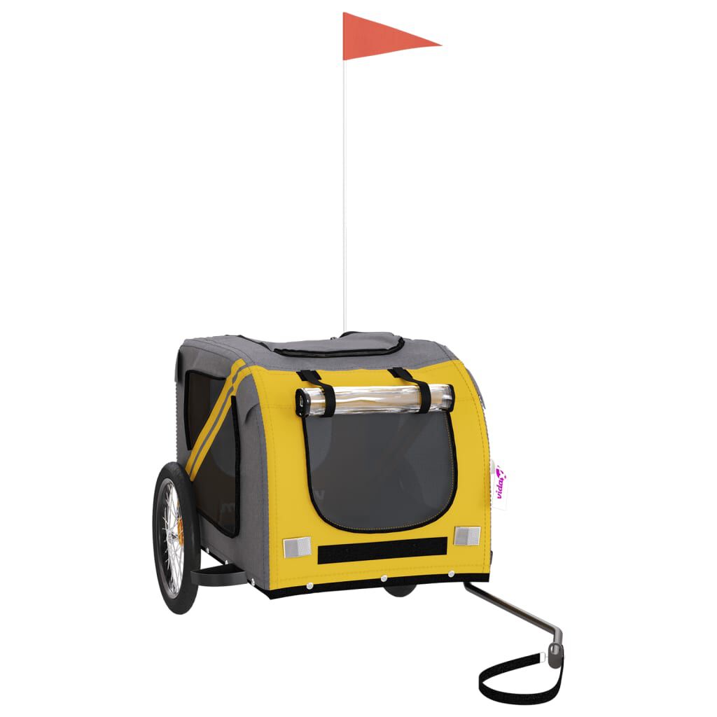 vidaXL Remolque bicicleta para perros hierro tela Oxford amarillo gris, , large Imagen numero 1