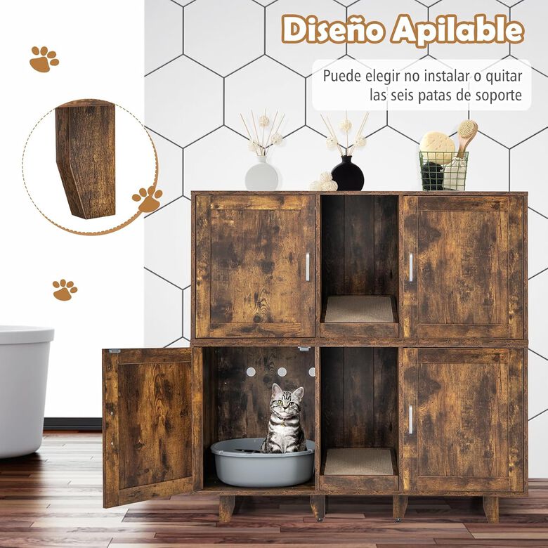 COSTWAY Cajas de Arena para Dos Gatos con Arenero Cubierto y Tablero Rascador en Café para gatos thumbnail