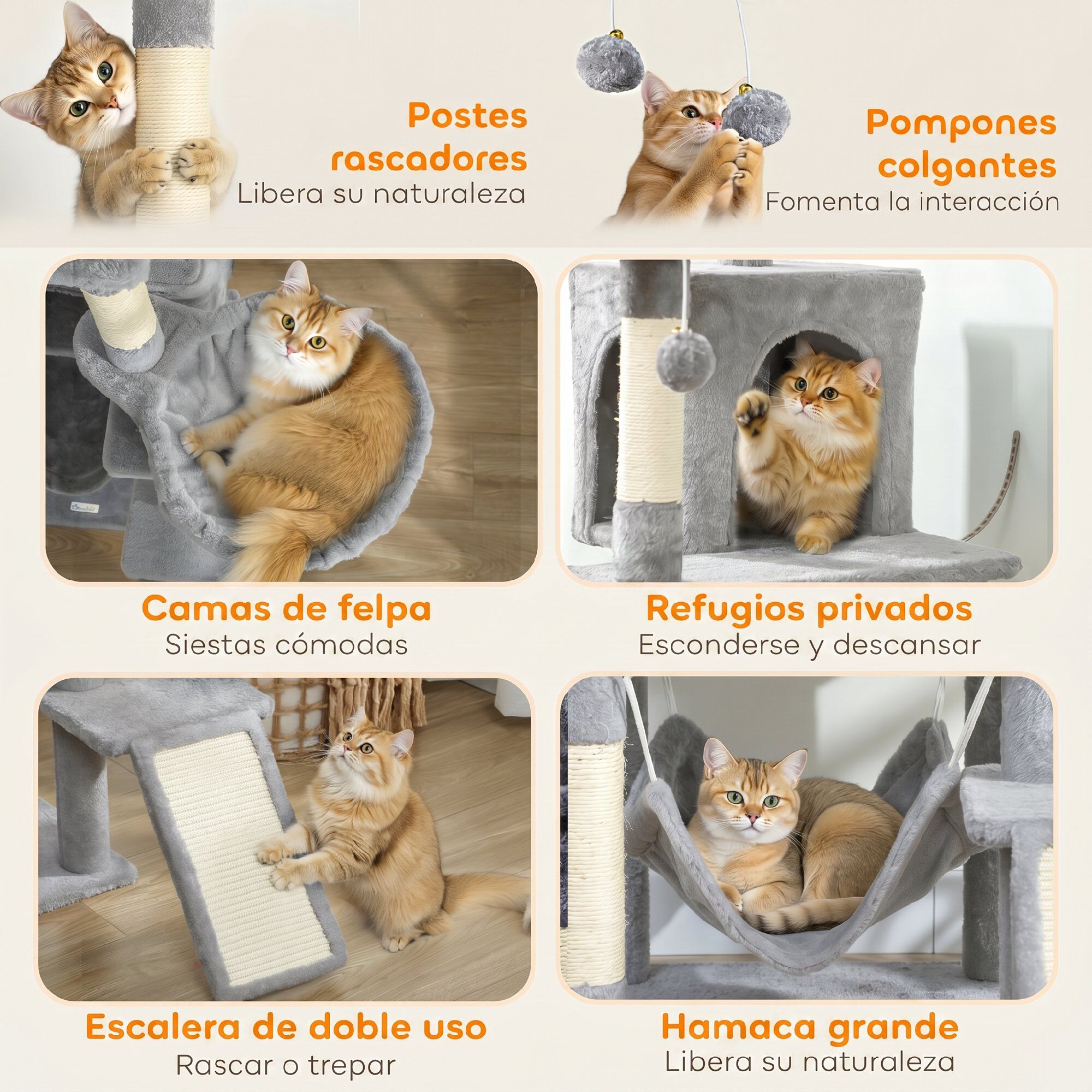 PawHut &Aacute;rbol para Gato Gris Claro, , large Imagen numero 5