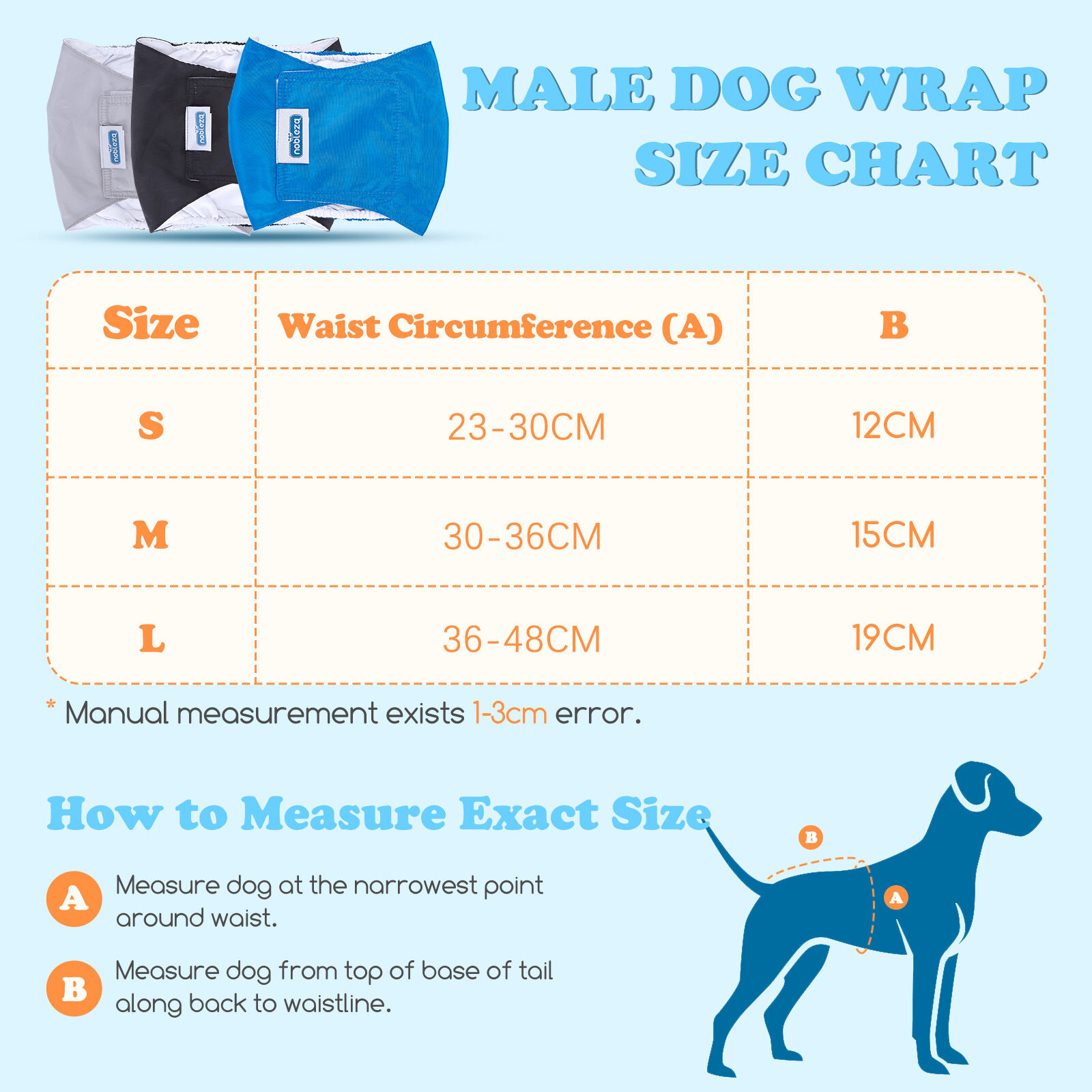 Nobleza 3x Pa&ntilde;ales para Perros Macho Lavables, Reutilizable Bragas Incontinencia Higi&eacute;nicas, Mascotas Sanitarios Pa&ntilde;al para Perro Absorbentes (S Cintura 23-30cm, Paquete de 3, Gris, Negro y Azul), , large Imagen numero 5