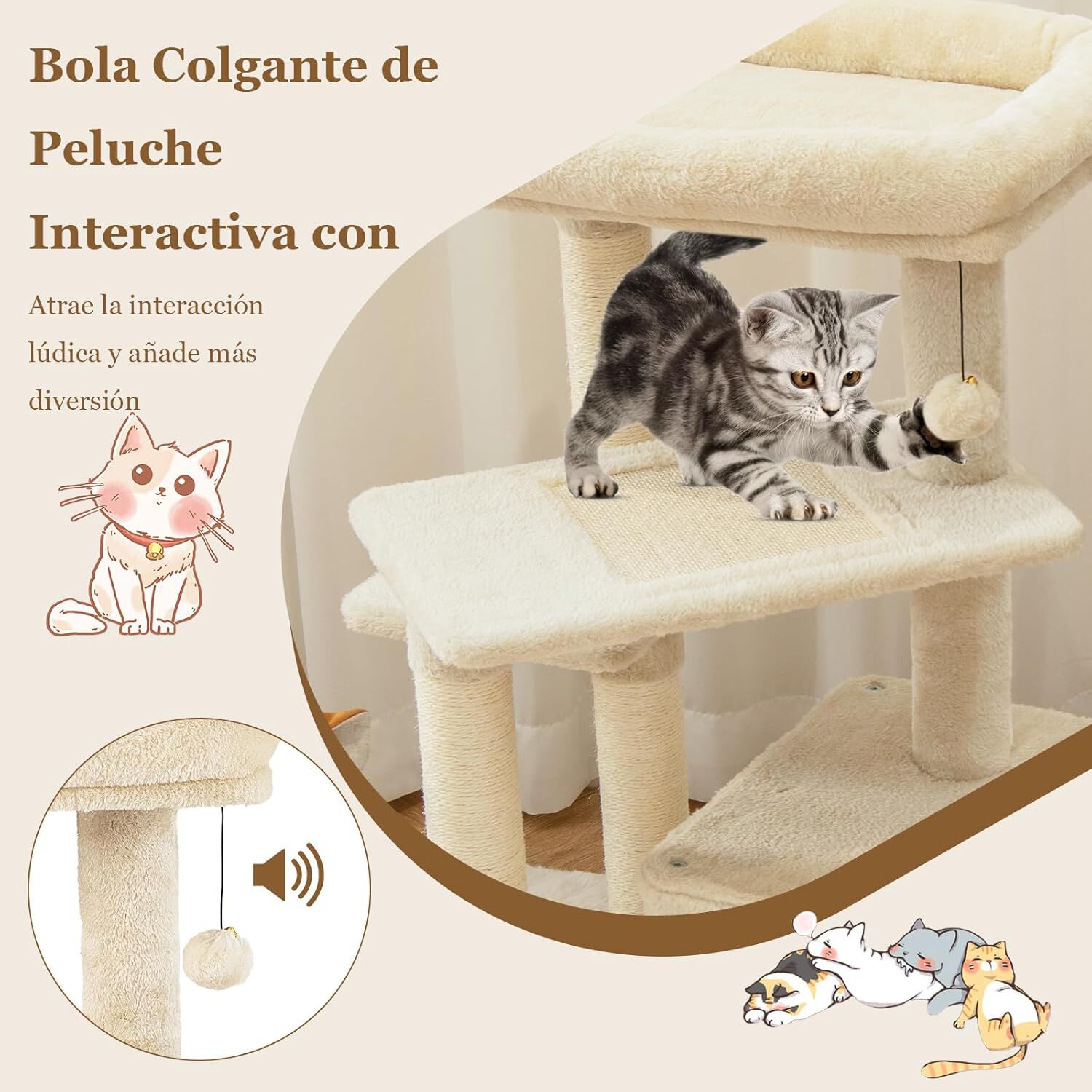 COSTWAY Árbol para Gatos de 4 Niveles, Torre para Gatos con Postes para Rascar, Plataforma Superior de Felpa, Condominio para Gatos, Área de Juegos para Gatitos, árbol de Actividad Interior (Beige) thumbnail