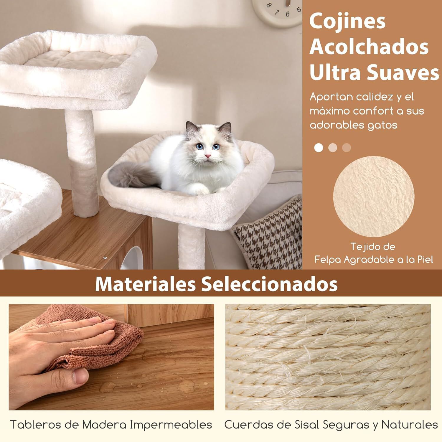 COSTWAY Rascador para Gatos de 168 cm, Árbol para Gatos con 3 Perchas Acolchadas, Postes Rascadores de Sisal, Bolas, Cojines Lavables, Mueble Multinivel para Gatos de Interior thumbnail