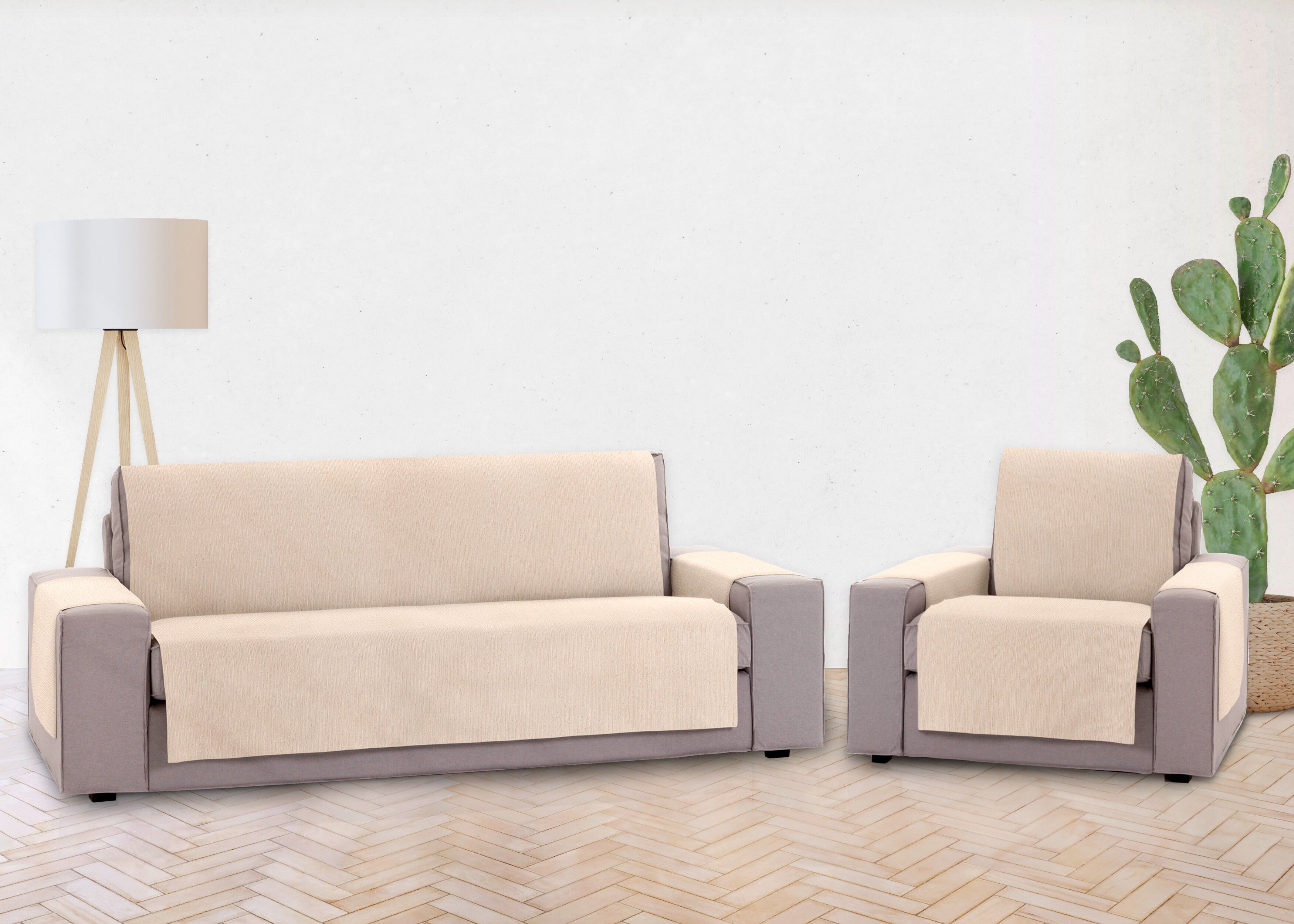Vipalia Protector Funda Sillon 1 Plaza o Relax. Chenilla Lisa. Dise&ntilde;o Elite. Color Marfil. 1 Plaza, , large Imagen numero 3