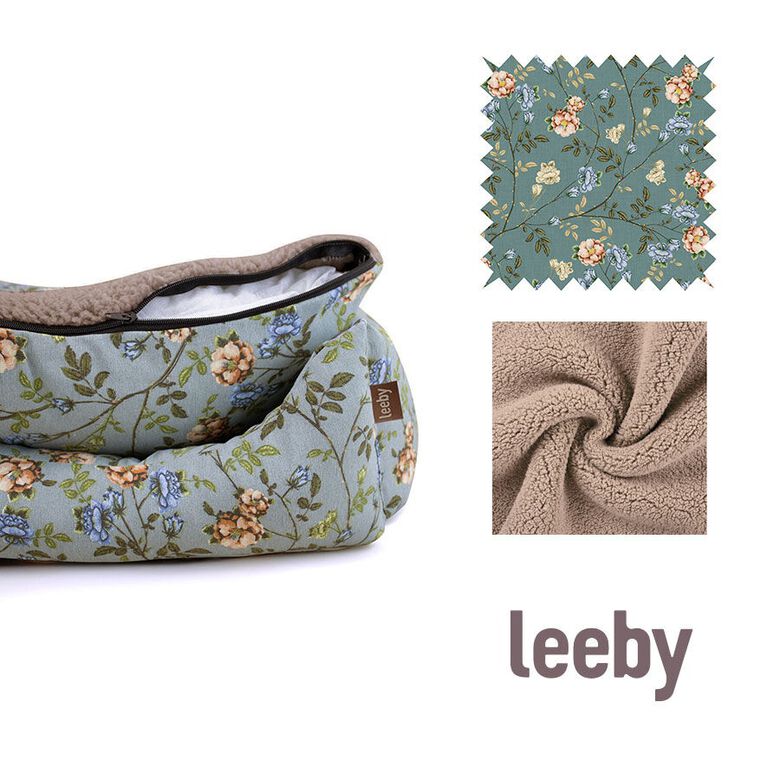 Leeby Cuna Desenfundable Turquesa de Flores para perros thumbnail