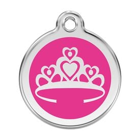 Red Dingo Placa identificativa Acero Inoxidable Esmalte Corona Rosa Fuerte para perros