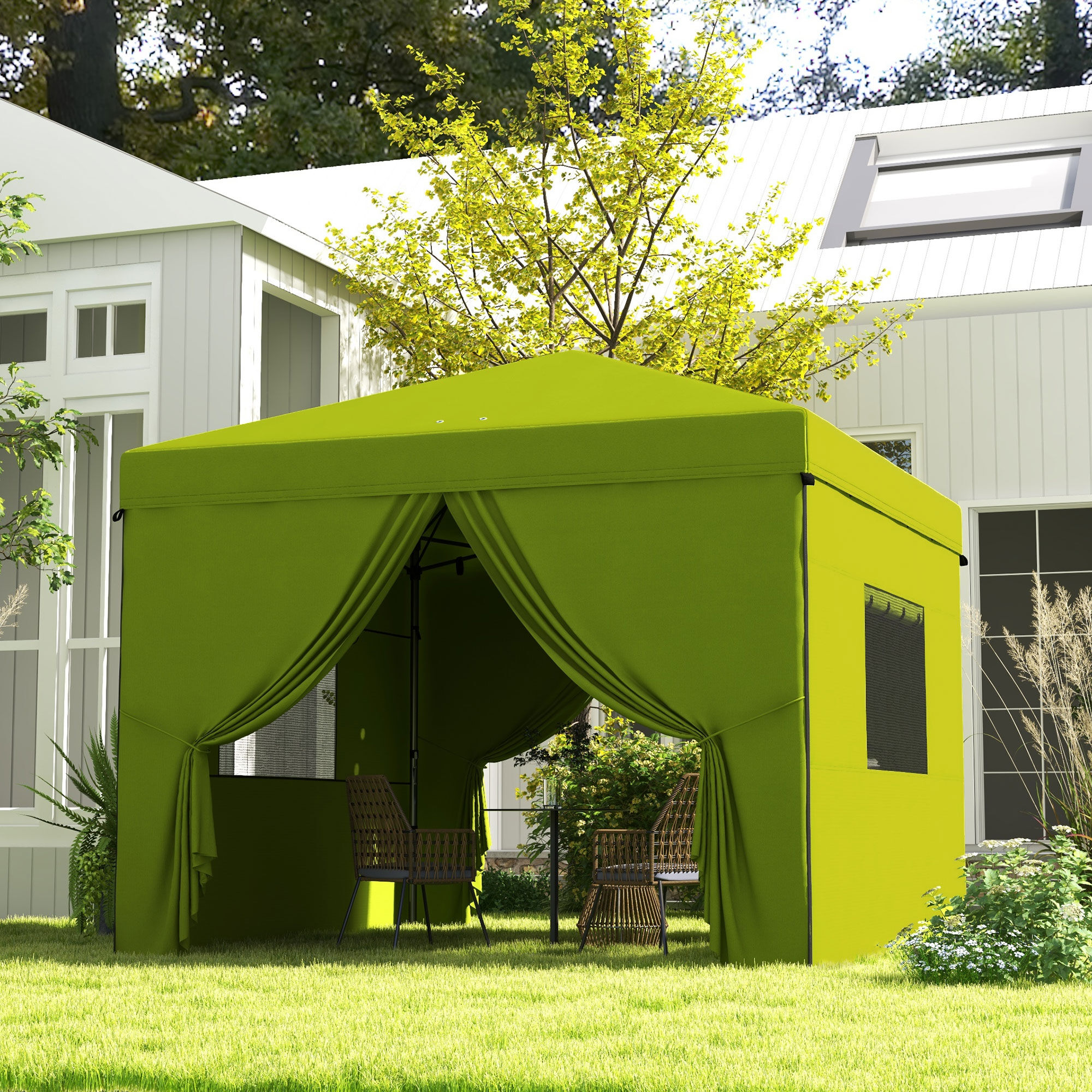 Outsunny Carpa Plegable Cenador Verde De Jardín Con 4 Paredes thumbnail