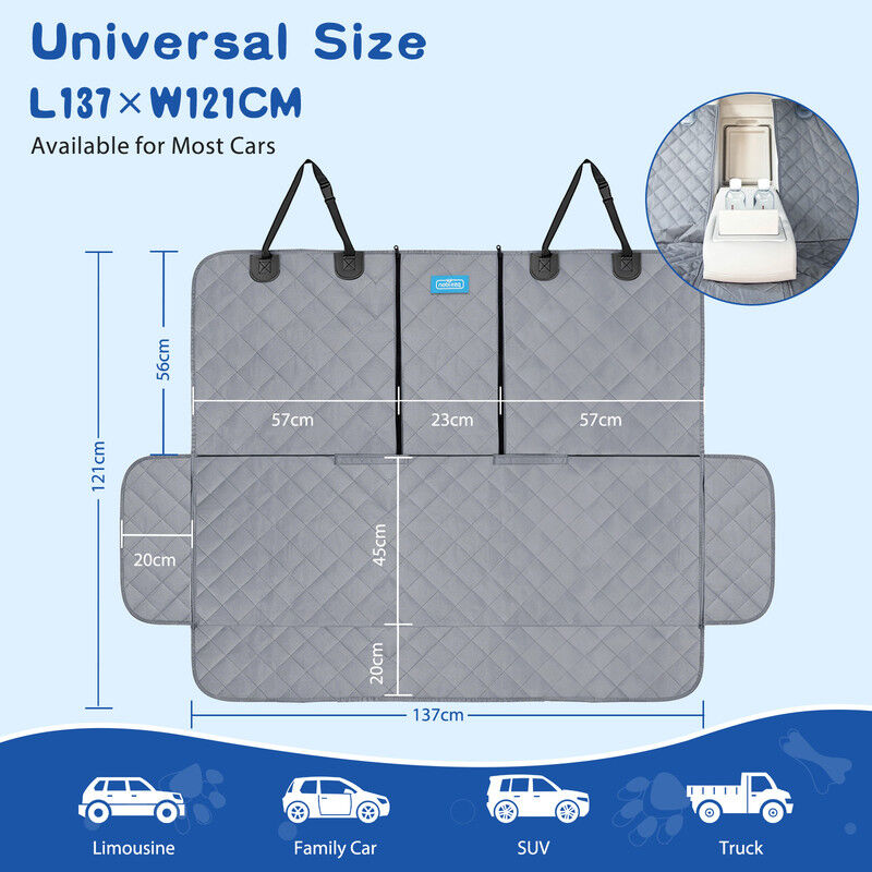 Nobleza Funda Asiento Coche para Perros Impermeable &ndash; 137x121 cm, Antideslizante, con Cremallera Central &ndash; Protege el Asiento de SUV y Familiar &ndash; Gris, , large Imagen numero 2