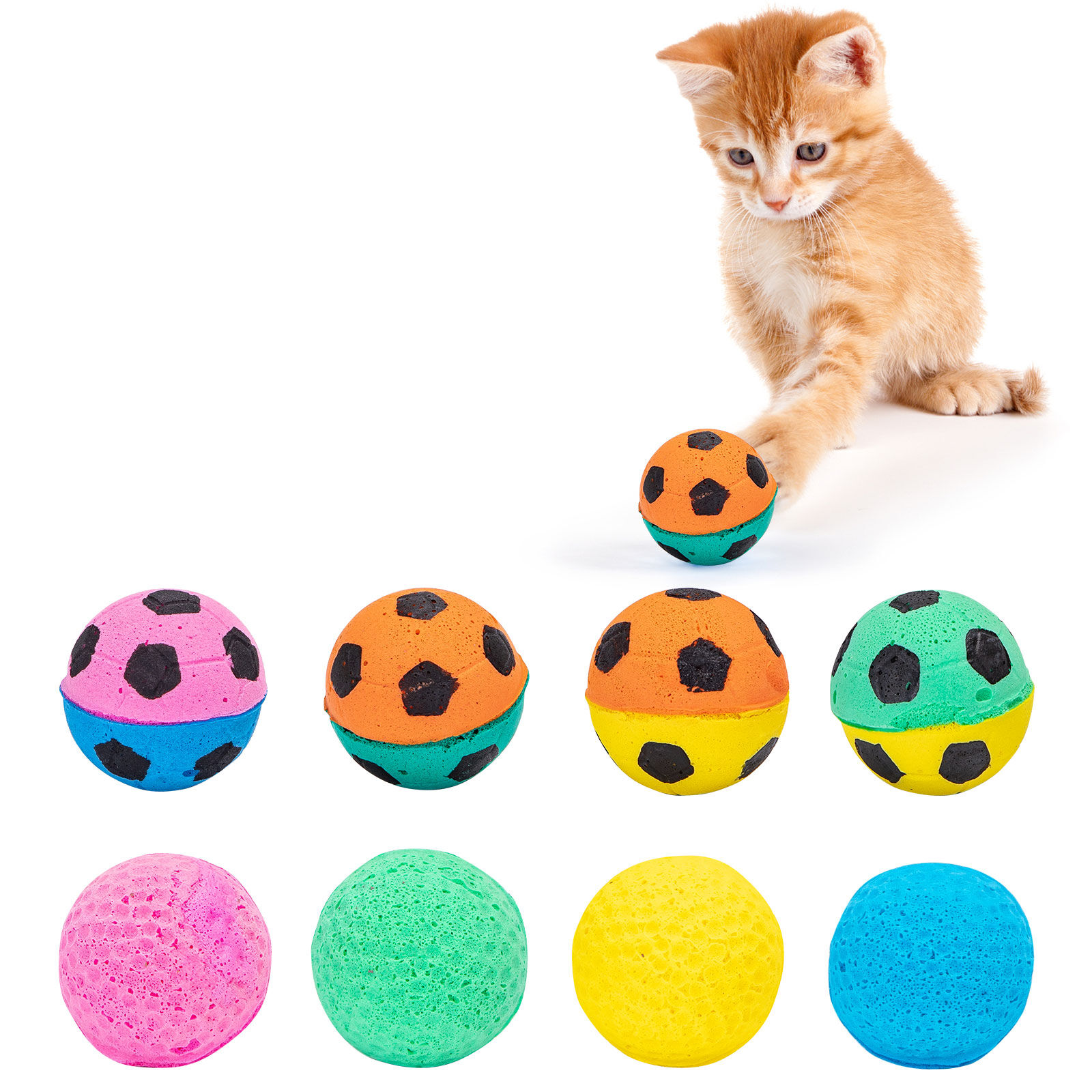Nobleza - Pelota de Espuma para Gatos 8PCS,Pelotas de F&uacute;tbol para Gatos, Bolas de Juguete para Gatos,Juguetes de Interior y Exterior,Juguetes Interactivos para Gatos, , large Imagen numero 1