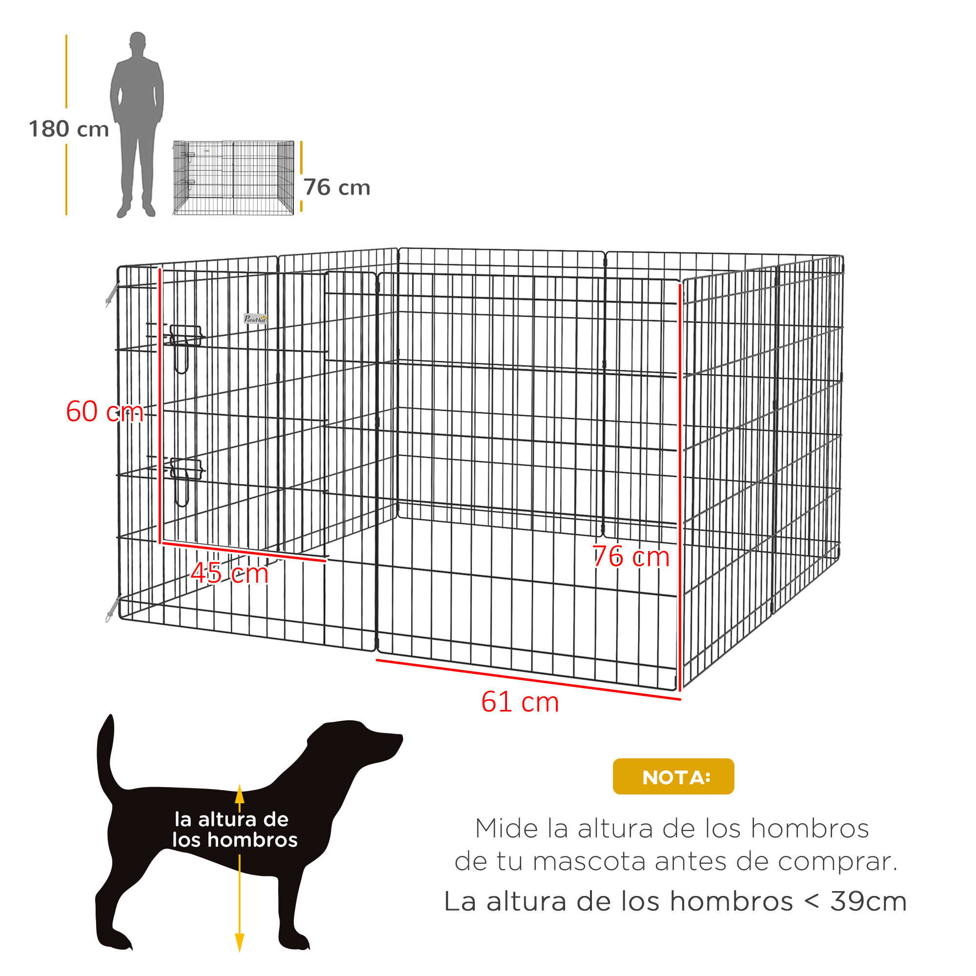 PawHut Parque de Juegos para Perros 8 Paneles Plegables Jaula Met&aacute;lica para Mascotas con Puerta y Doble Cerradura para Jard&iacute;n Patio Exterior Negro, , large Imagen numero 3