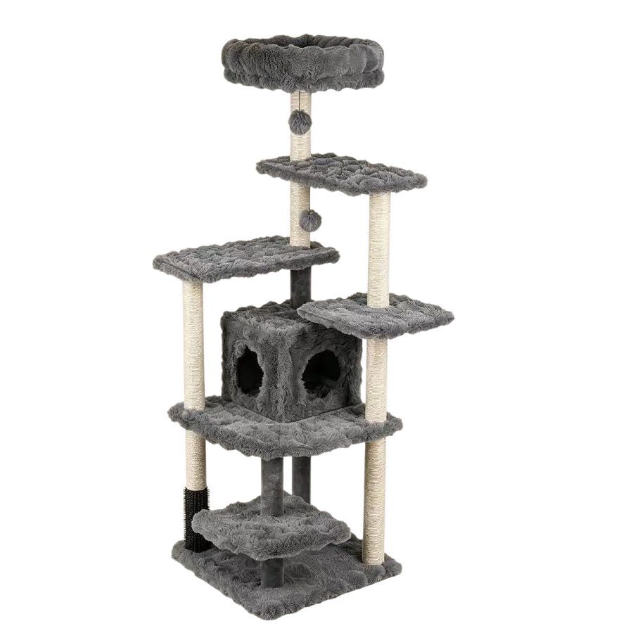 COSTWAY 170 cm &Aacute;rbol para Gatos de 7 Niveles con Casita, Torre de Juego para Gatos con 6 Plataformas, Cepillo, Postes de Sisal, Bolas Colgantes, Centro de Actividad para Mascotas, Gris, , large Imagen numero 1
