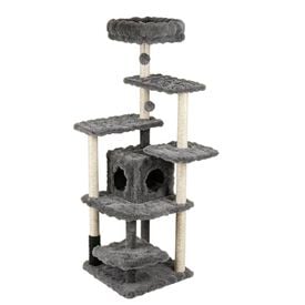 COSTWAY 170 cm &Aacute;rbol para Gatos de 7 Niveles con Casita, Torre de Juego para Gatos con 6 Plataformas, Cepillo, Postes de Sisal, Bolas Colgantes, Centro de Actividad para Mascotas, Gris