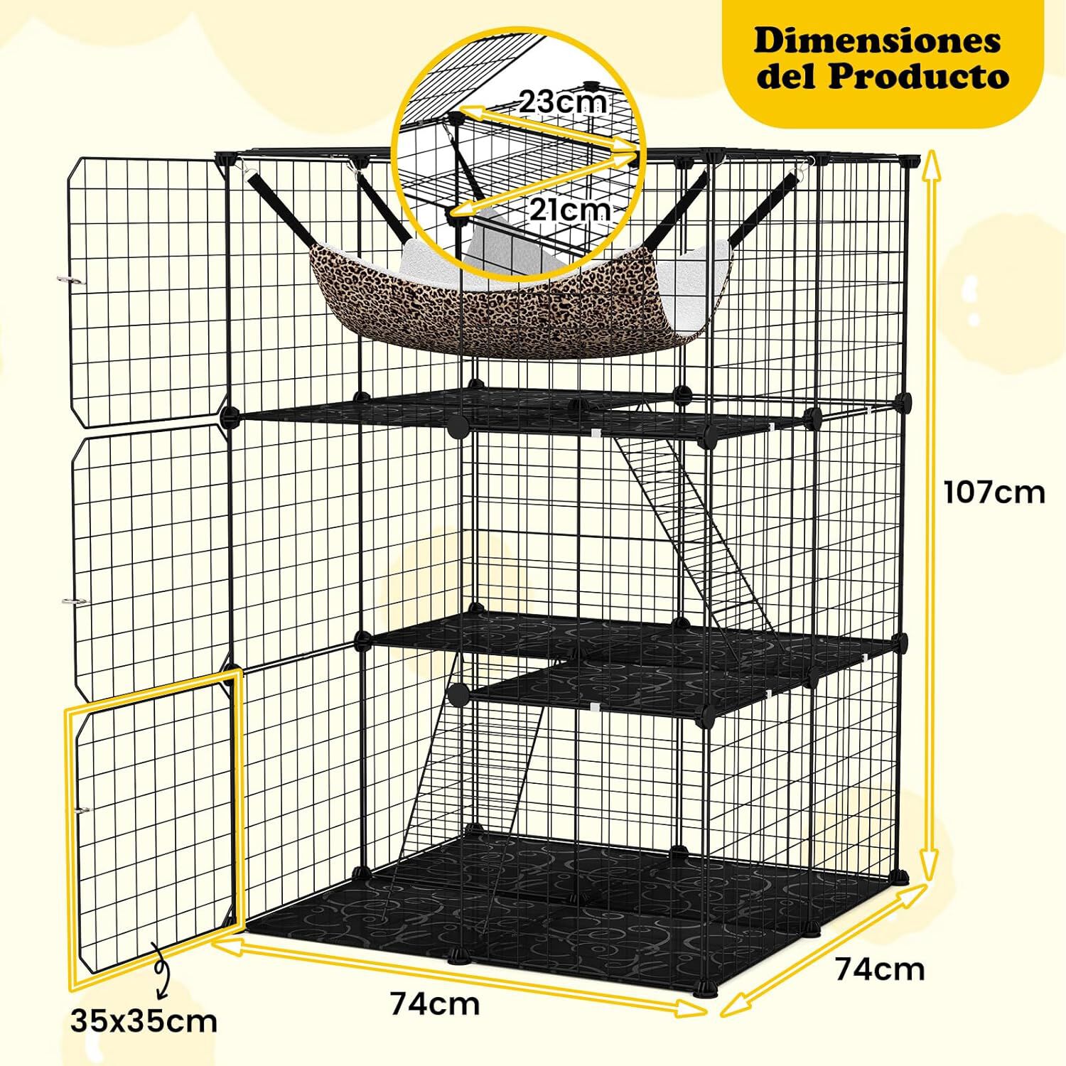 COSTWAY Jaula Grande de 3/4 Niveles para Gatos Con Hamaca, 3 Escaleras, 4 Puertas y Ventana en el Techo, Estructura Met&aacute;lica de Interior (74 x 74 x 107 cm), , large Imagen numero 5
