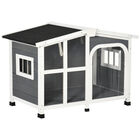 PawHut Caseta para Perros de Madera 101x66,5x70,5 cm Casa para Mascotas con Techo Abatible Frontal de Acrílico Puerta con Cortina y Fondo Extraíble Gris Oscuro., , large image number null