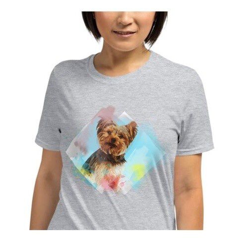 Mascochula camiseta mujer acuarela personalizada con tu mascota gris thumbnail