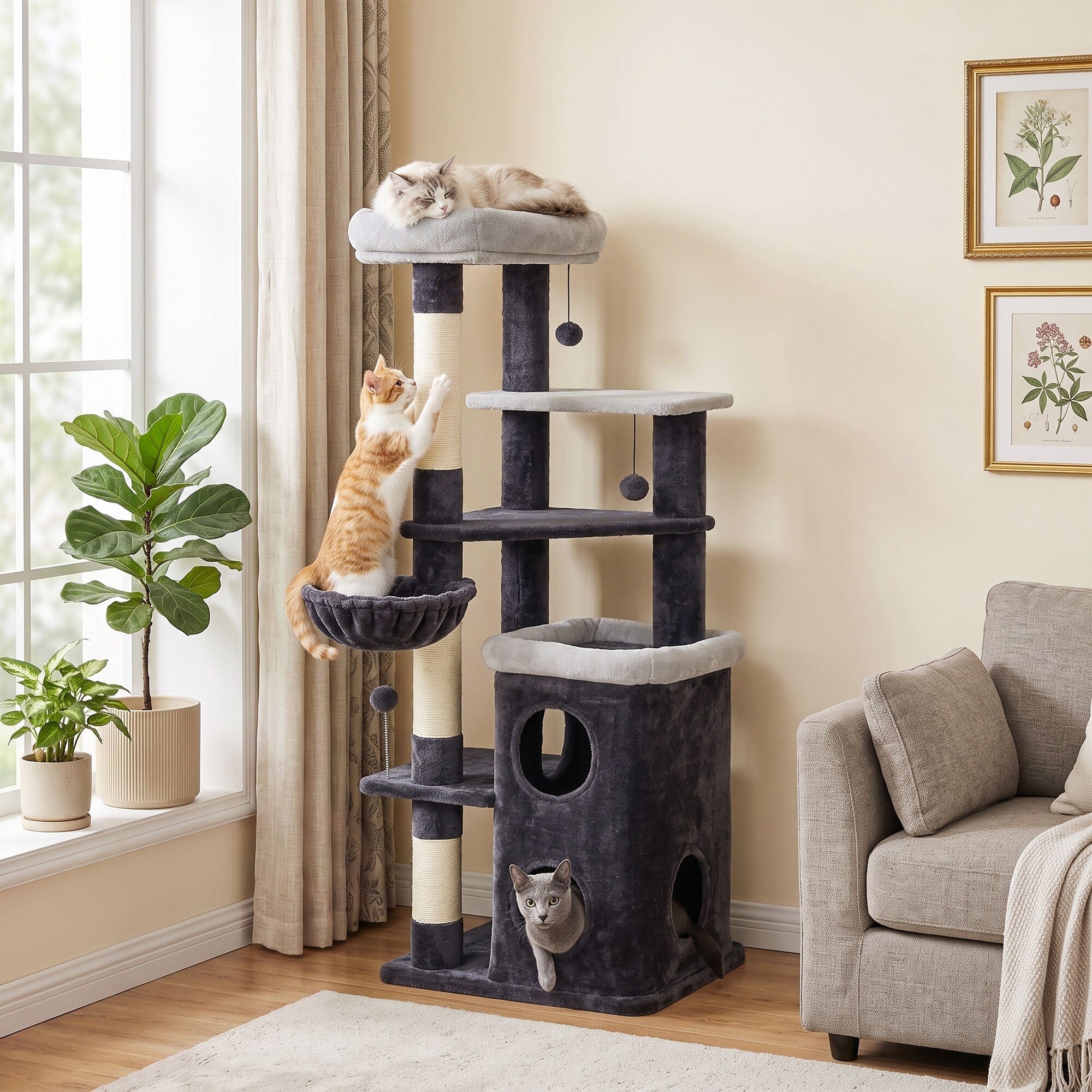 PawHut &Aacute;rbol para Gato Gris oscuro, , large Imagen numero 2