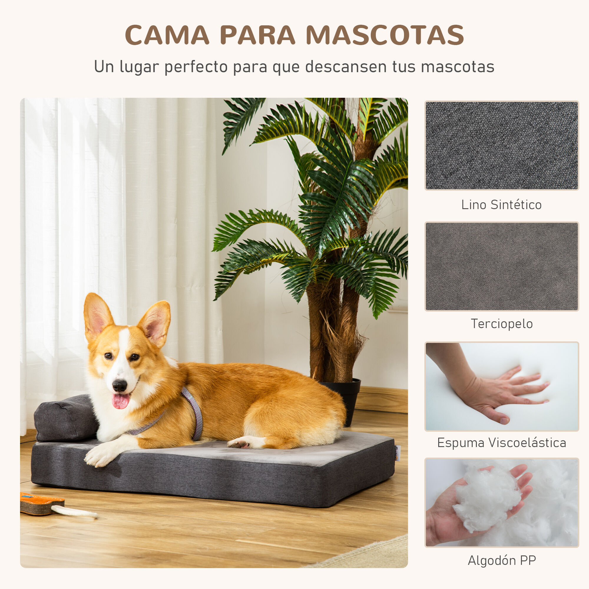 Pawhut cama lavable ortop&eacute;dica gris para perros, , large Imagen numero 4