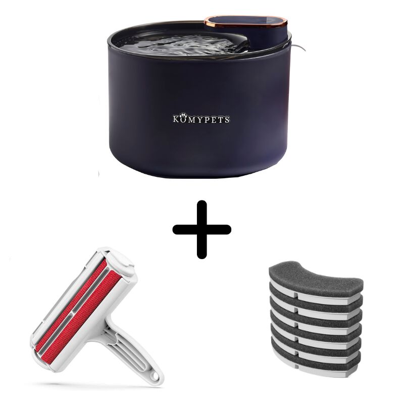 Komypets Fuente para gatos + 6 filtros de repuesto + quita-pelos