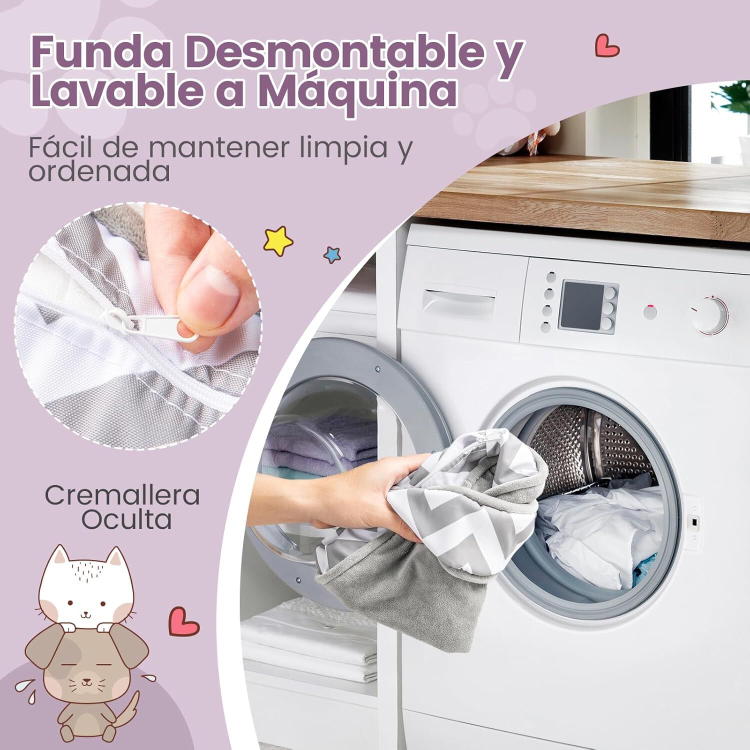 COSTWAY Sof&aacute; para Mascotas, Cama Suave de Terciopelo con Coj&iacute;n Acolchado, Funda Lavable Extra&iacute;ble, Respaldo Curvo y Reposabrazos, Ideal para Perros y Gatos Peque&ntilde;os, Capacidad 50 kg, Gris+Blanco, , large Imagen numero 4