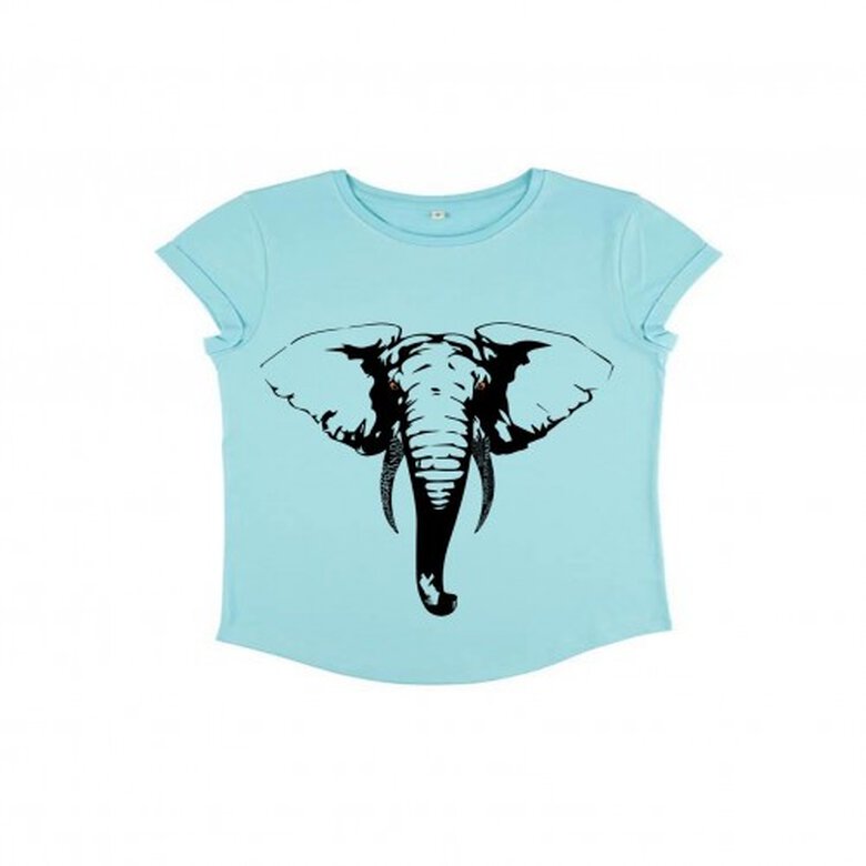 Animal totem camiseta manga corta algodón orgánico elefante turquesa para mujer, , large image number null