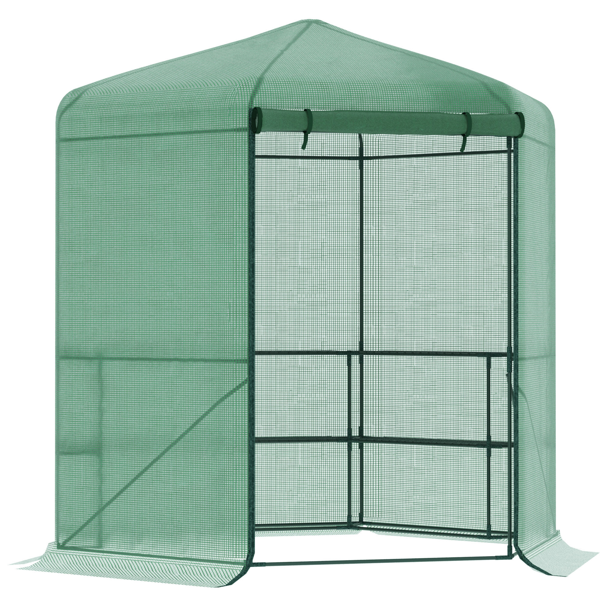 Outsunny Invernadero de Jard&iacute;n Hex&aacute;gono 194x194x215 cm Vivero Casero con 6 Estantes Puerta Enrollable y Marco de Acero Galvanizado para Cultivos Plantas Macetas Flores Verde, , large Imagen numero 1