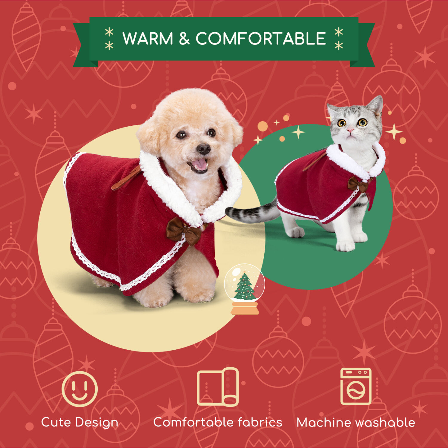 Nobleza-Ropa Navide&ntilde;a para Perro,Traje De Navidad Perro,Capa y Sombrero de Navidad para Perro Lindo Traje,Adecuado para Navidad, Fiesta, Cumplea&ntilde;os.L-45CM, , large Imagen numero 3